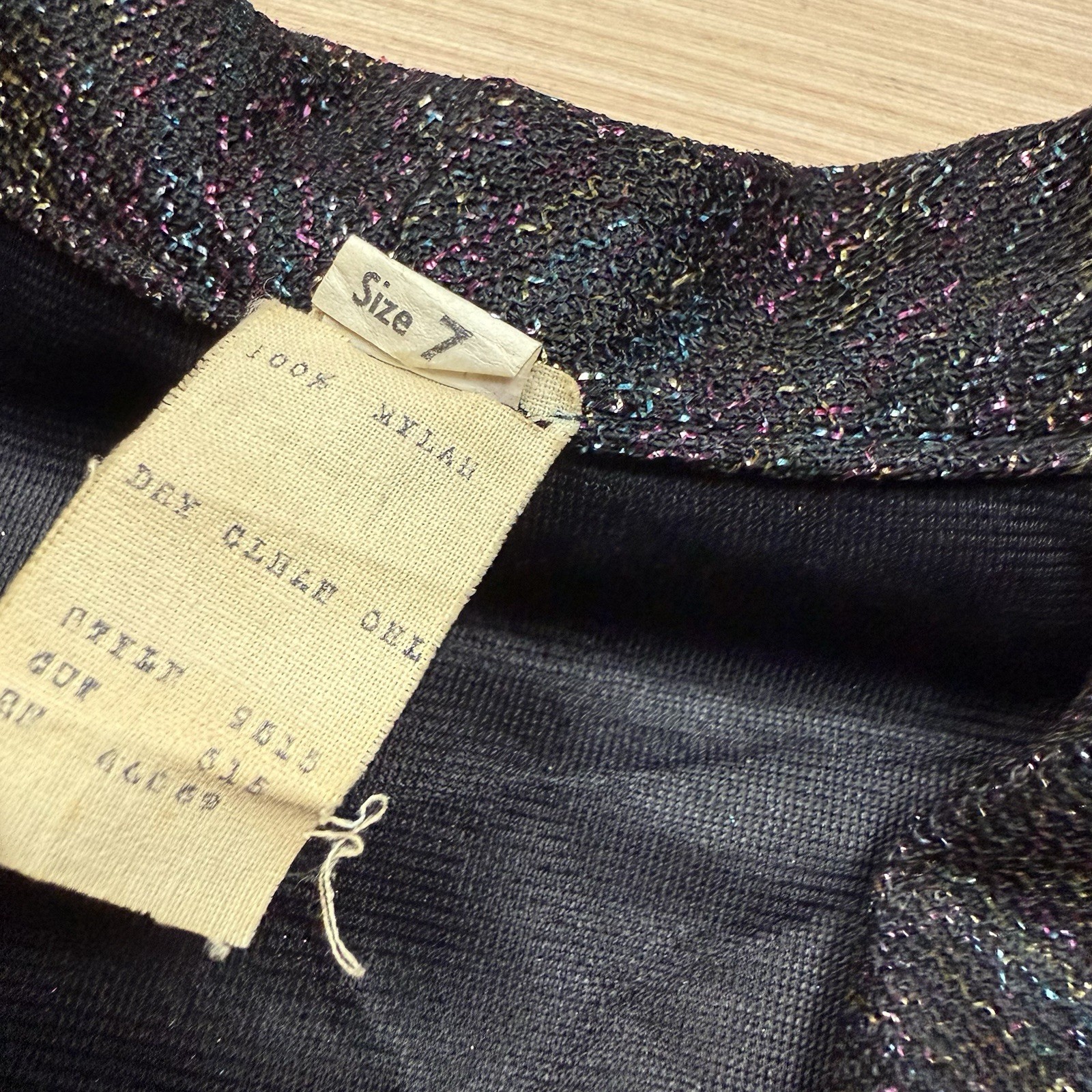 Vintage 70s Button Down Shirt Top Blouse Sparkle Metallic Tie Disco Glitter