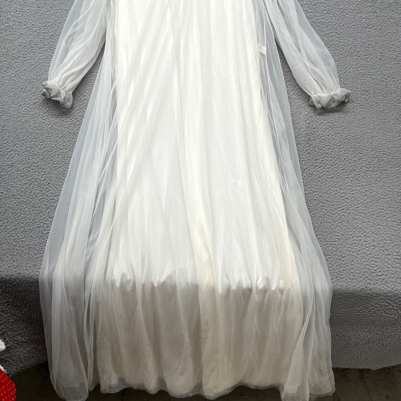 Vtg Jenelle Of California Nightgown & Peignoir Set Lace Womens L Fairy Bridal