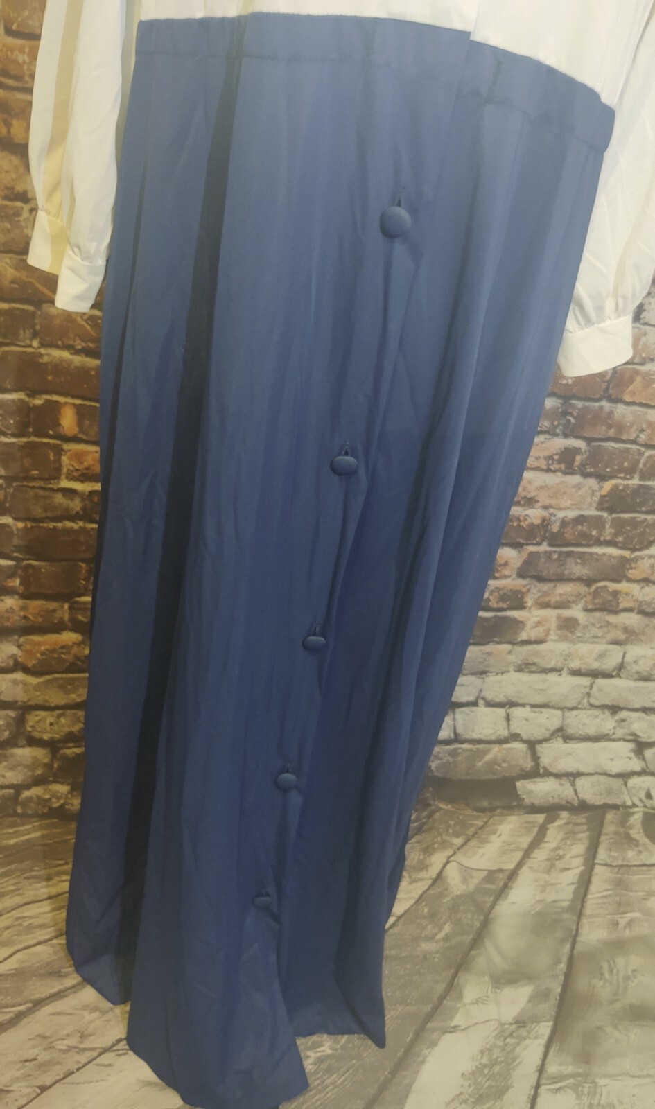 VINTAGE GRAY & NAVY BLUE BUTTON UP HOUSE DRESS HOUSECOAT ROBE LOUNGEWEAR M/L