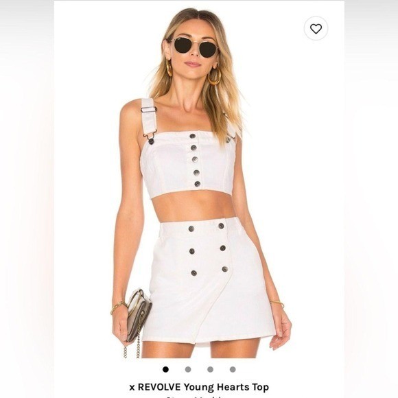 BB Dakota Revolve white denim crop top and asymmetrical mini skirt. Set. Size XS