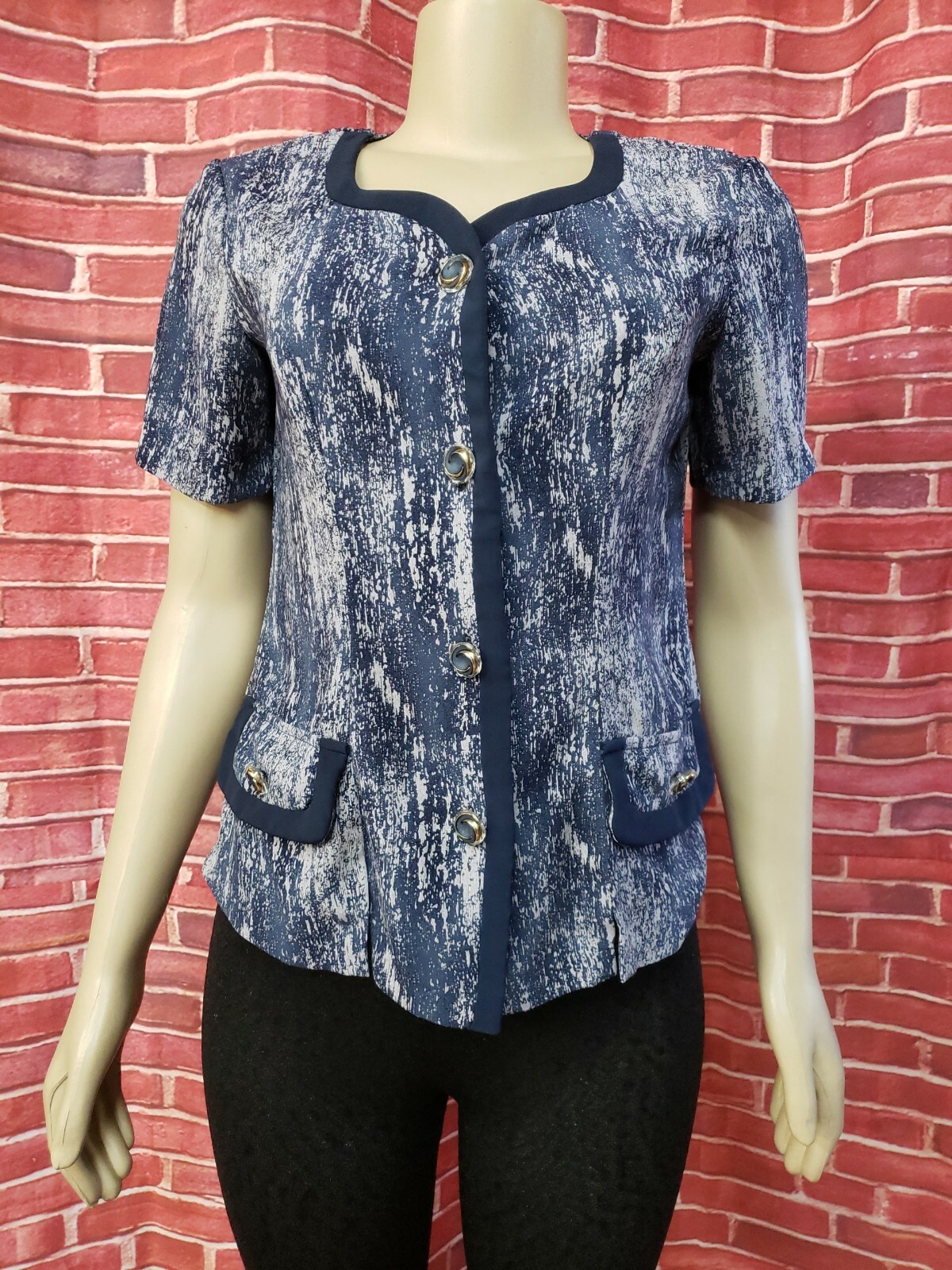 ROSARIO , vintage, BLUE PATTERNED WOMEN’S TOP BLOUSE SIZE M? #W1