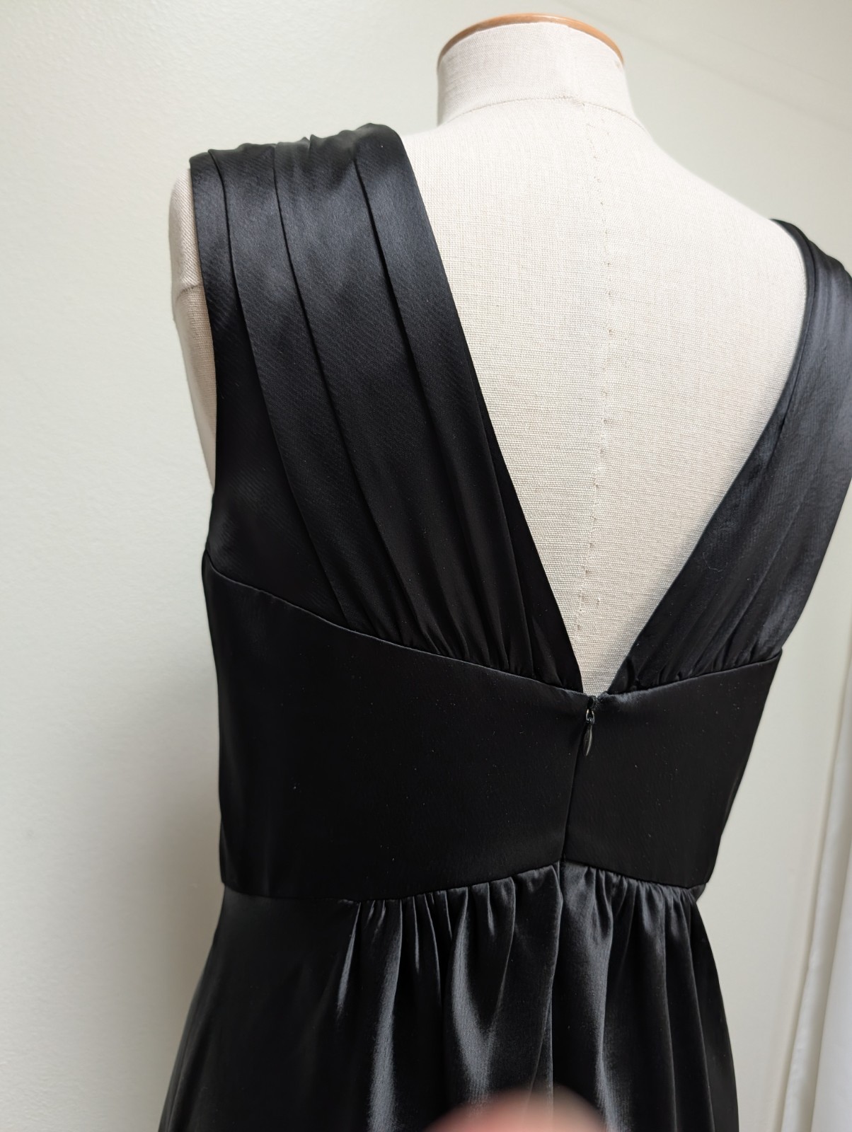 A.B.S. Allen Schwartz Size 12 Black Satin Evening Gown Maxi Dress Y2K Formal