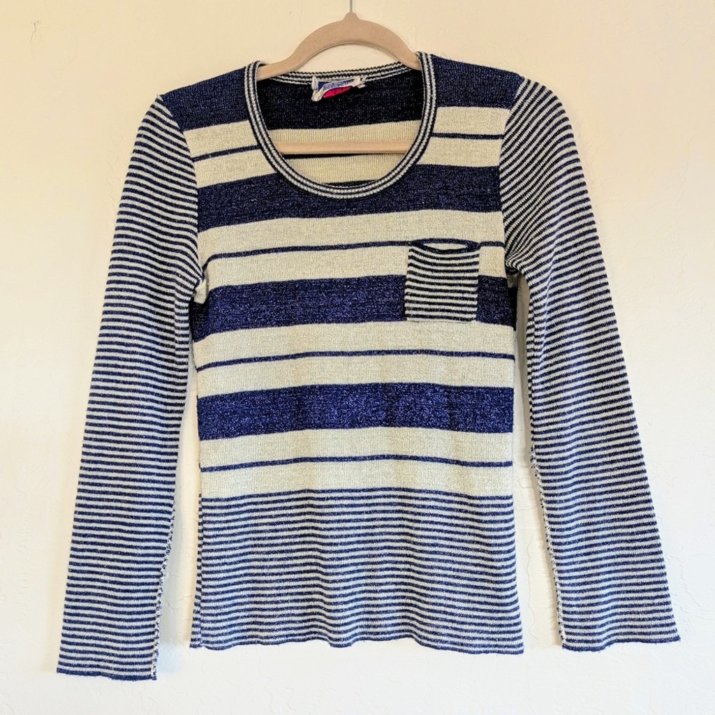 VTG Kitty Hawk Union Made Striped Metallic Thread Retro Nautical Preppy