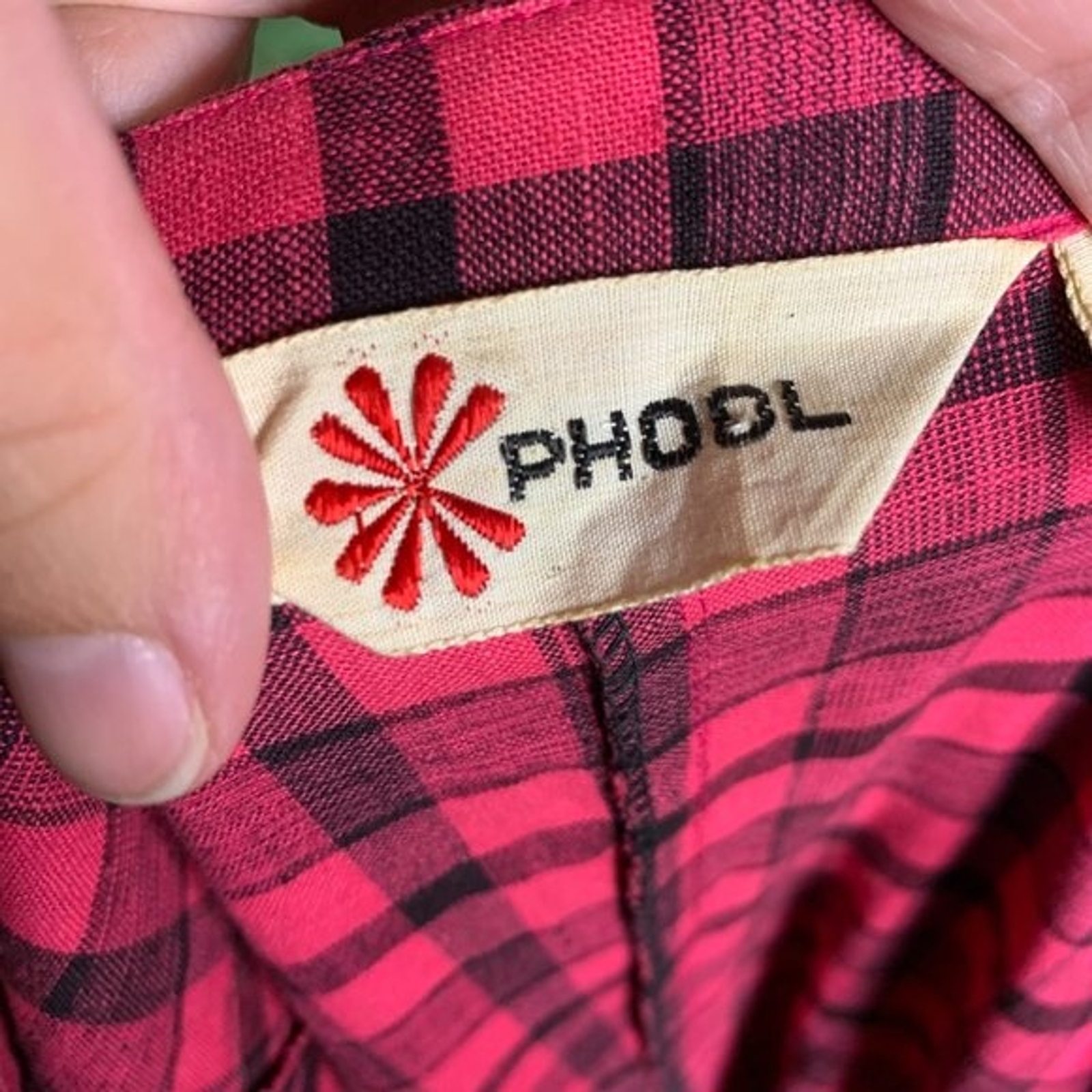 Vintage 1970s Phool plaid Maxi Dress pink black drop waist pleated size Large