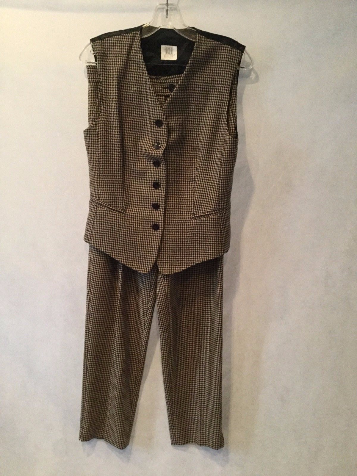 Vintage – Madeleine – Women’s Brown Pant Set – Houndstooth Pattern – Size 8