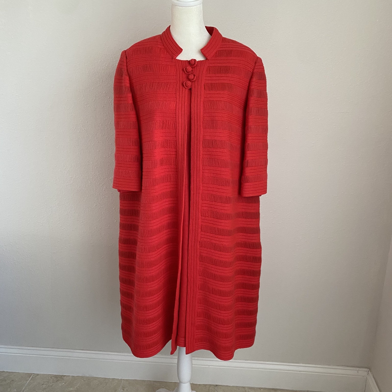Vintage Lili Knits of Hollywood Womens S/M 2-Piece Dress Jacket Set Orange