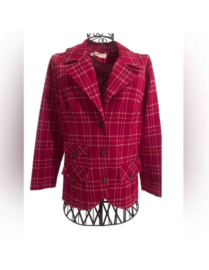 Vintage plaid women’s blazer red white 1970s Catalina Sportwear California usa