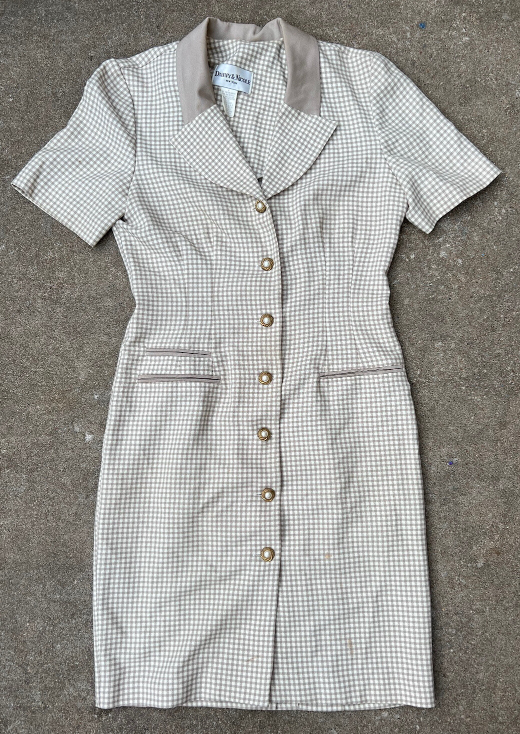 Vintage Danny And Nicole New York Womans Dress 8 Chic Button Knee Length Gold