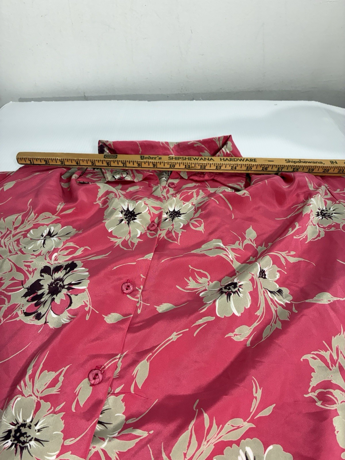 Vintage Silky Shirt Dress Size 14 Pink Floral Roll Tab Sleeves Made In Britain