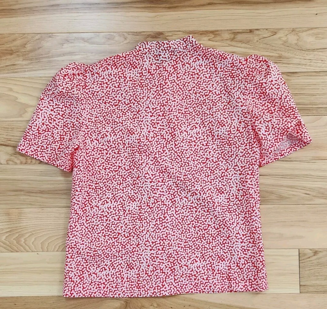 VINTAGE Lucky Winner 1970s Blouse Red And White Polka Dots Puff Sleeve Retro Top