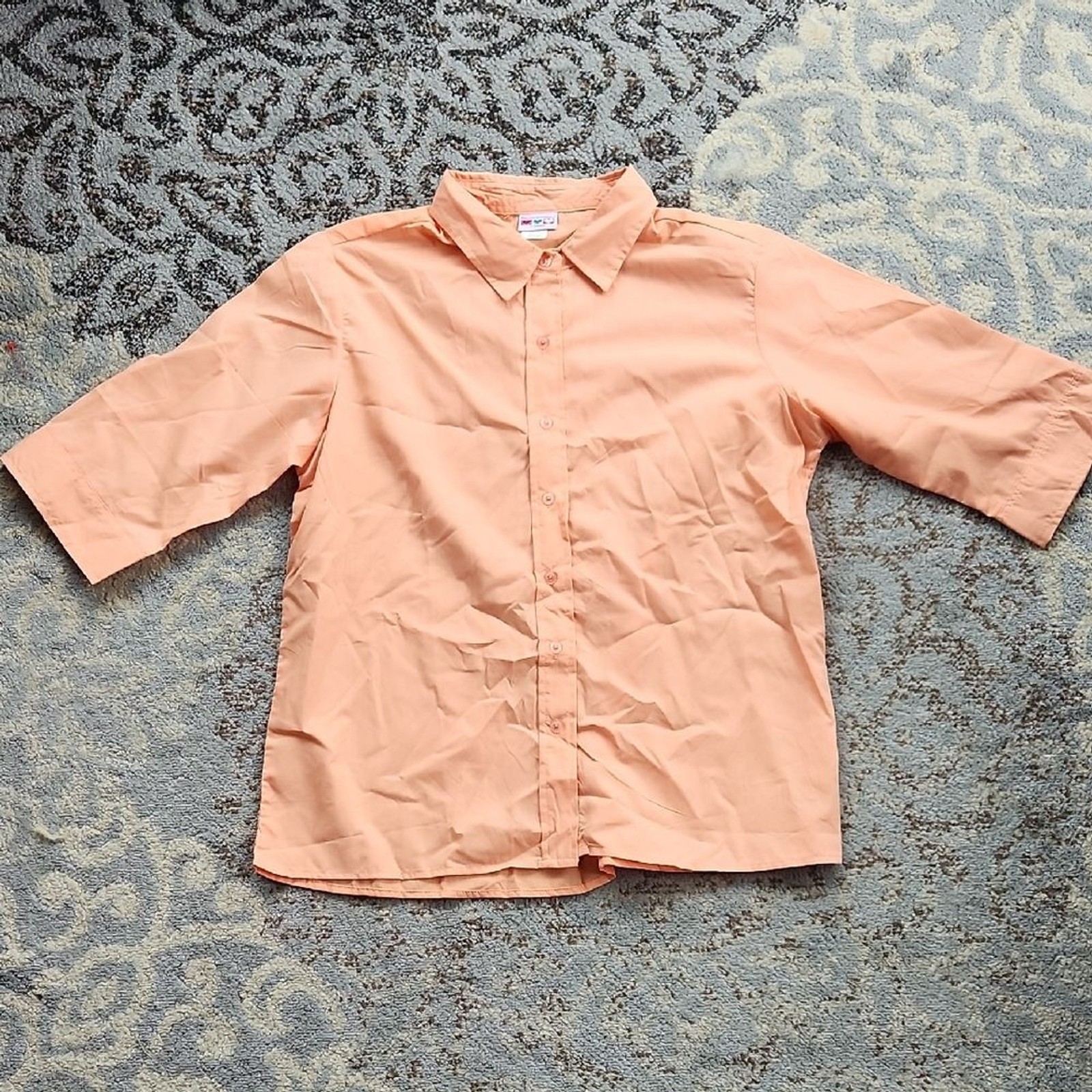 Vintage American Sweetheart by Haband 1/2 Sleeve Button Down Top Peach Large