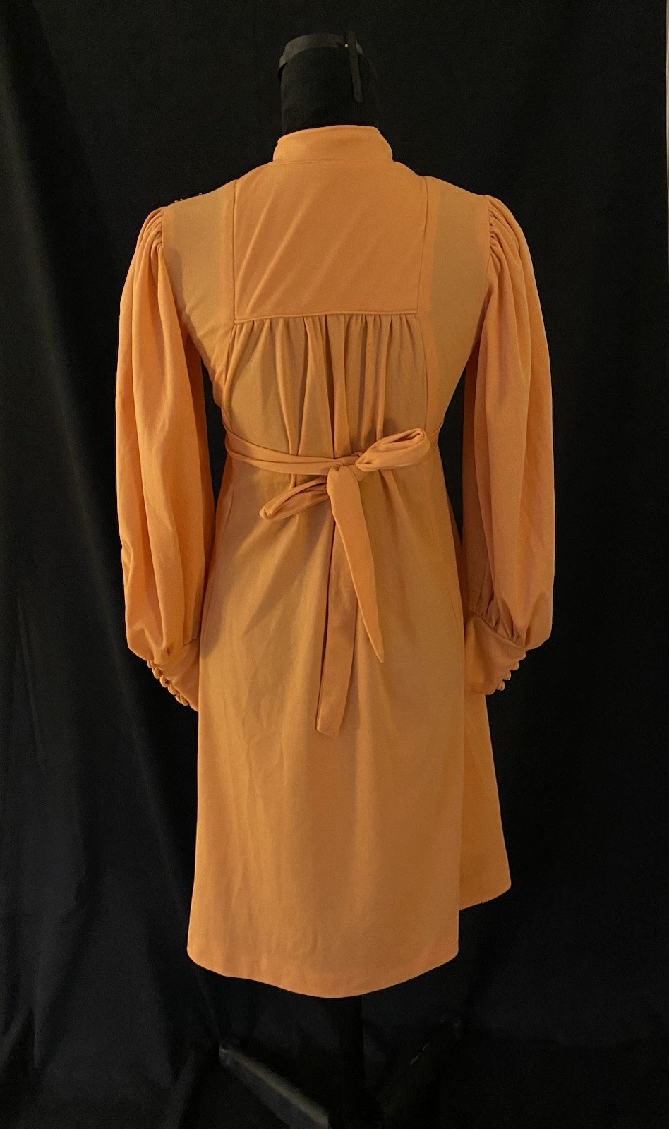 VINTAGE HANDMADE 1970s Orange Empire Waist Midi Dress Sz Small