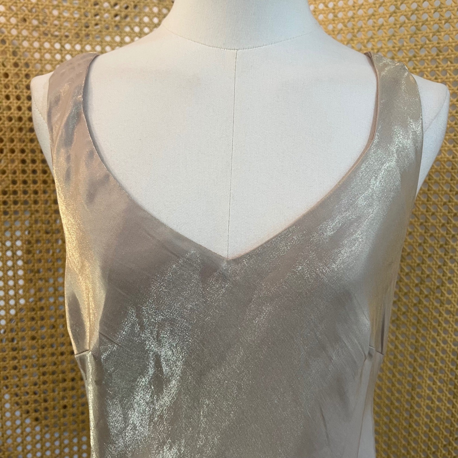 Vintage Alex Evenings Champagne Metallic Rayon Slip Maxi Dress 90s Formal 12
