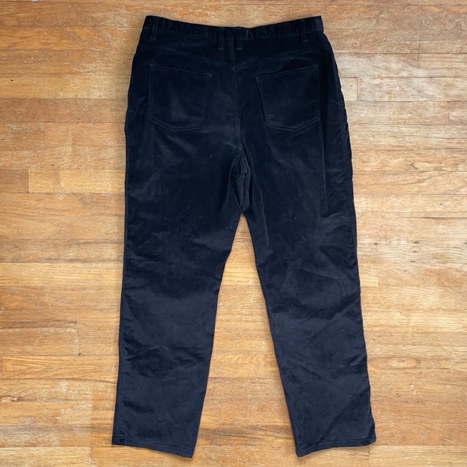 Vintage Black Velvet Pants Size XL 16 35″ Waist 1990s High Waist Cotton Trousers
