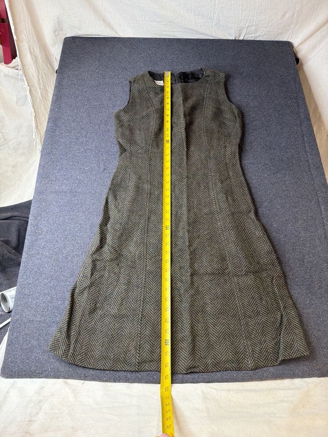 Vintage 1960s Century of Boston All Wool Herringbone Tweed Sleeveless Mod Midi D