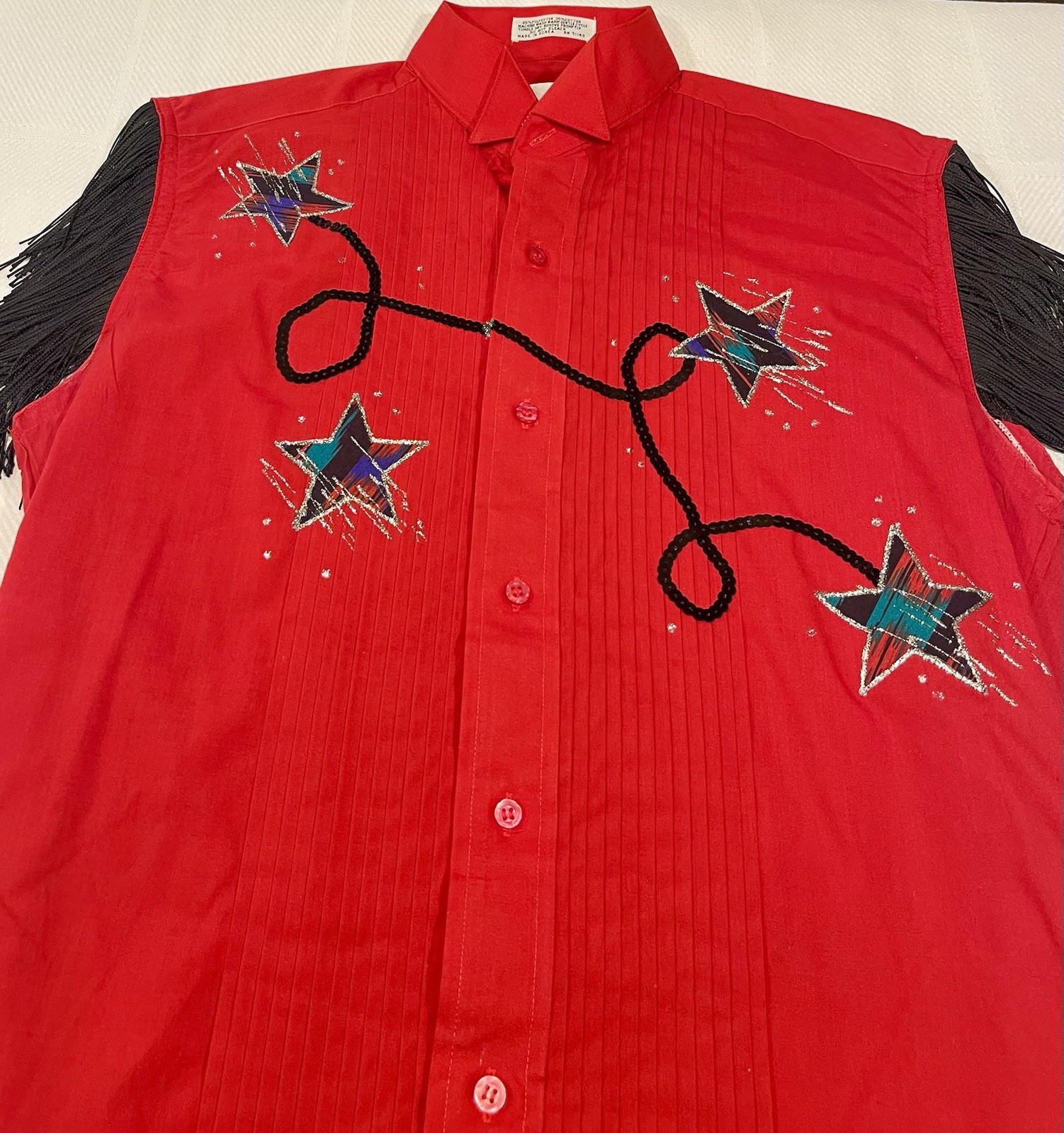 Chaplin Red Western Wear Women’s Shirt Glitter Sequin Stars Embroidered Small