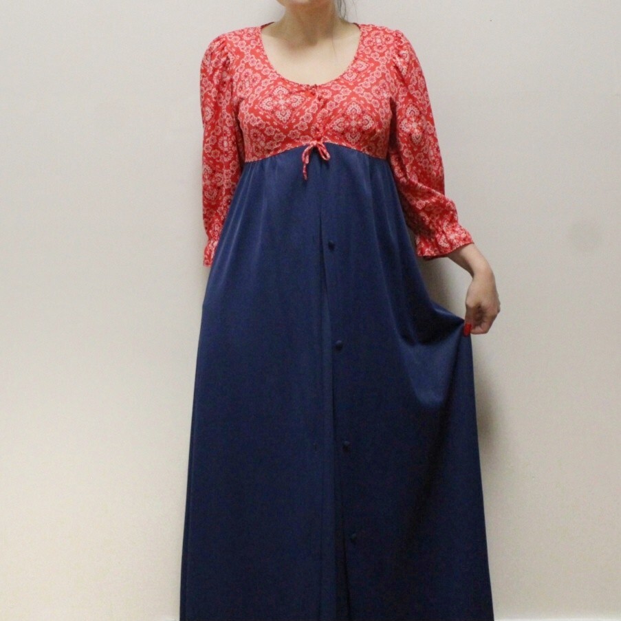 Vintage 70s Bandana Print Nightgown and Robe Set by Lorraine