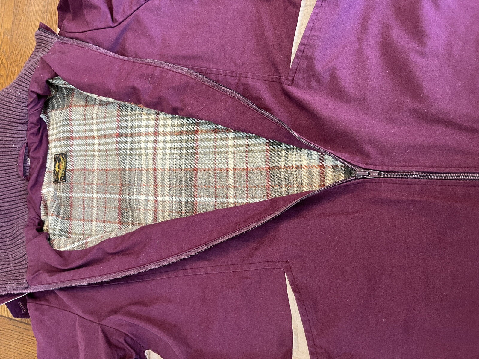 Vintage 1980s Sz Lg Foxland Zip Jacket Barn Coat Flannel Lined Purple Retro