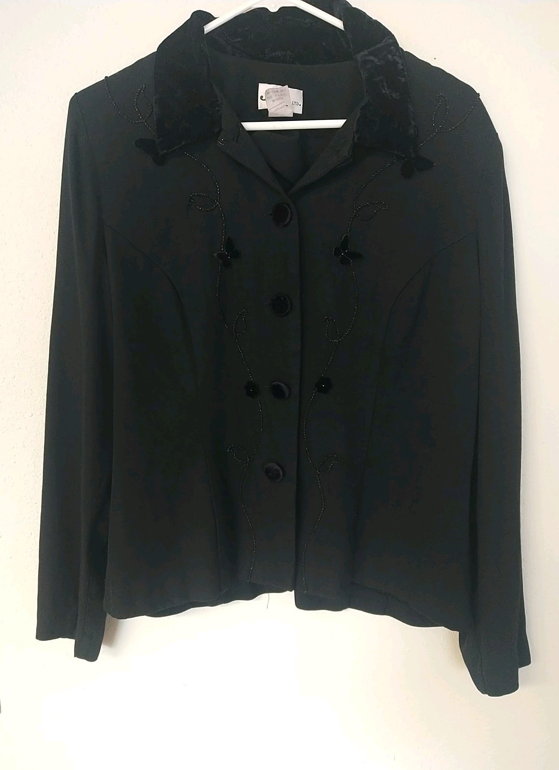 Vintage J.B.S. Black Jacket ~Velvet Collar/buttons~ 80’s Blazer~ SZ 14