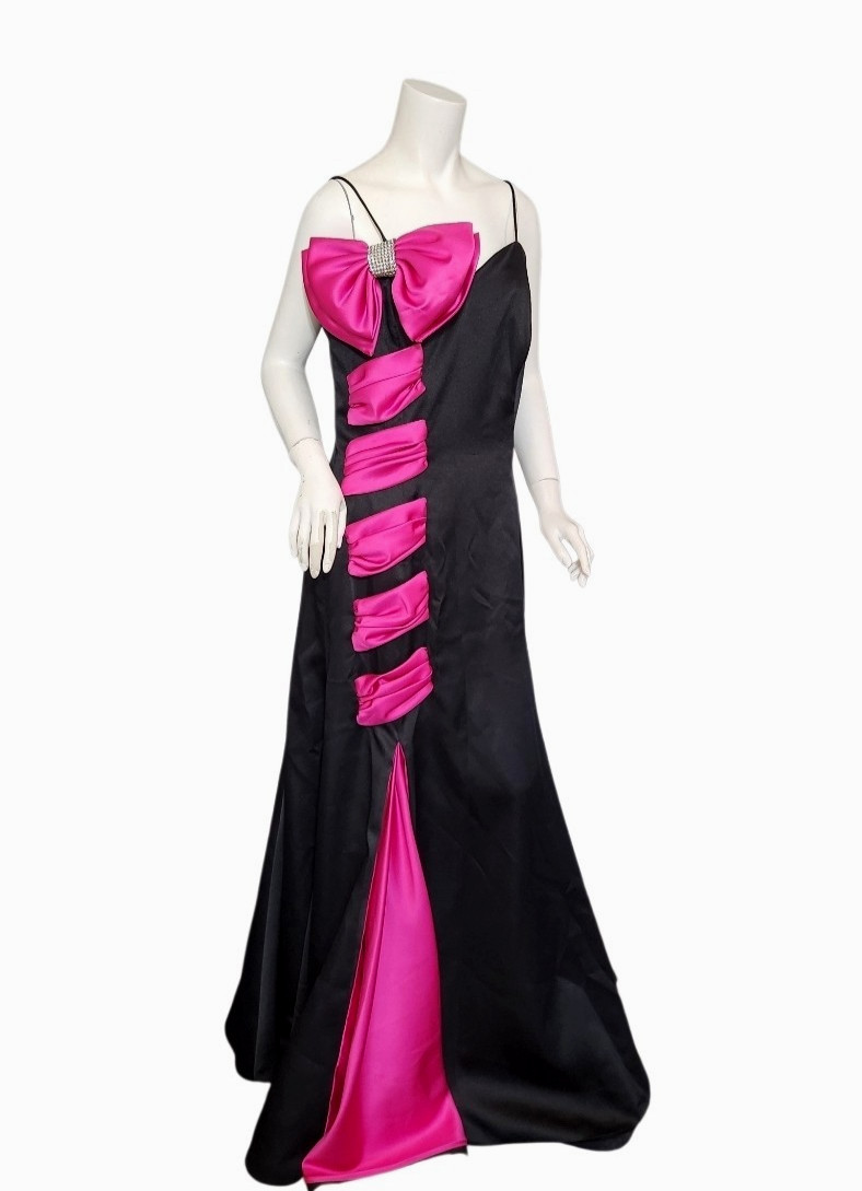 Vtg Evenings By Raul Blanco Long Formal Gown Dress Big Pink Bow Sz 12