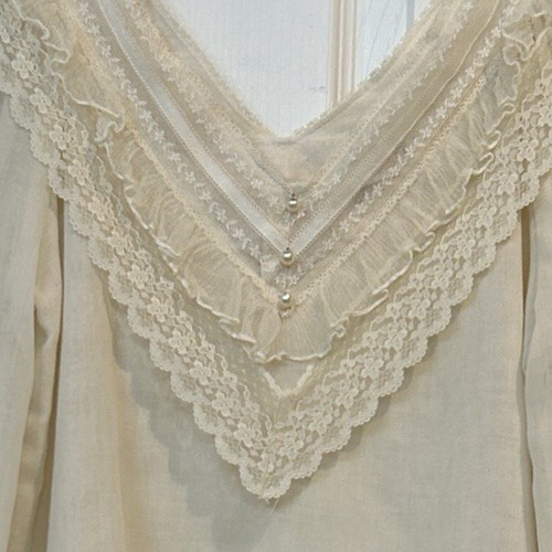 1978 JESSICA’S GUNNIES VTG SHEER BACK PRARIE BLOUSE-MUSHROOM BUTTONS MODERN XS/S