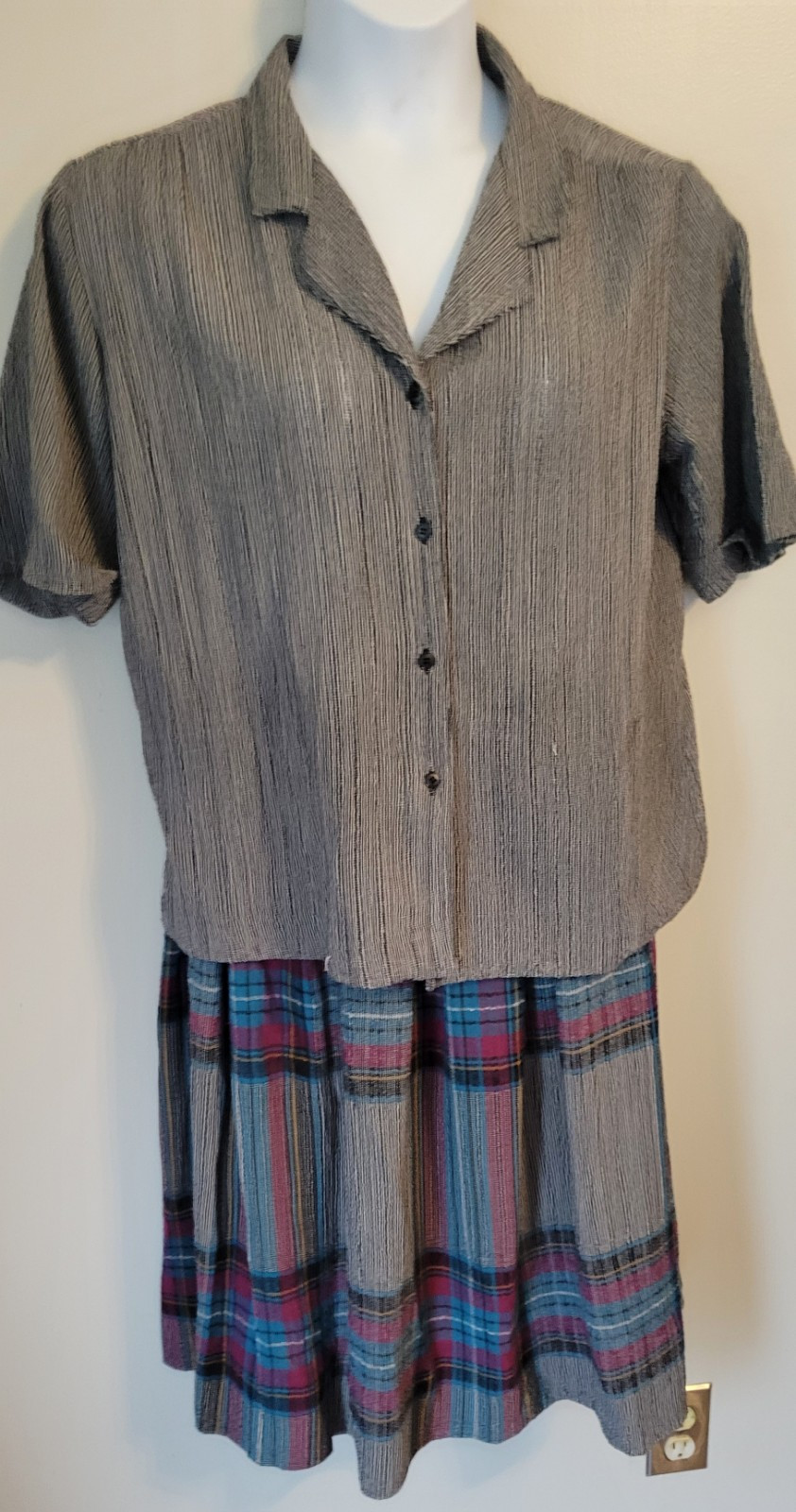 Vintage Panther 2 Pc Skirt Suit Top Plaid Tweedy 16 Plus Pant Her