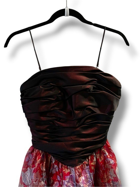 Vintage Merve-Facette Cocktail Dress XS Prom Evening Wedding Red Floral Black