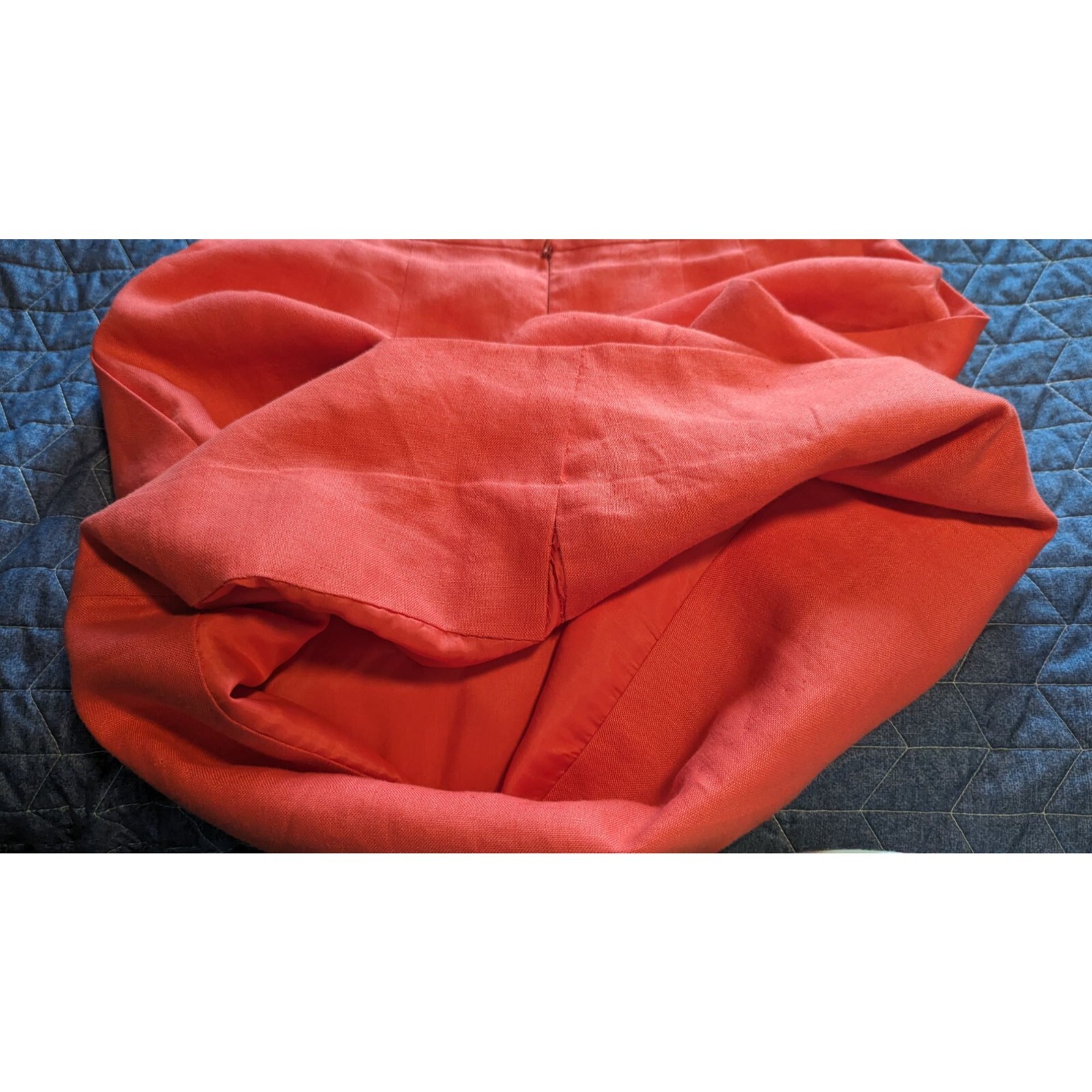 Vintage Unbranded 100% Linen Bright Coral Pink Skirt 29×20 (6/8) Made in USA