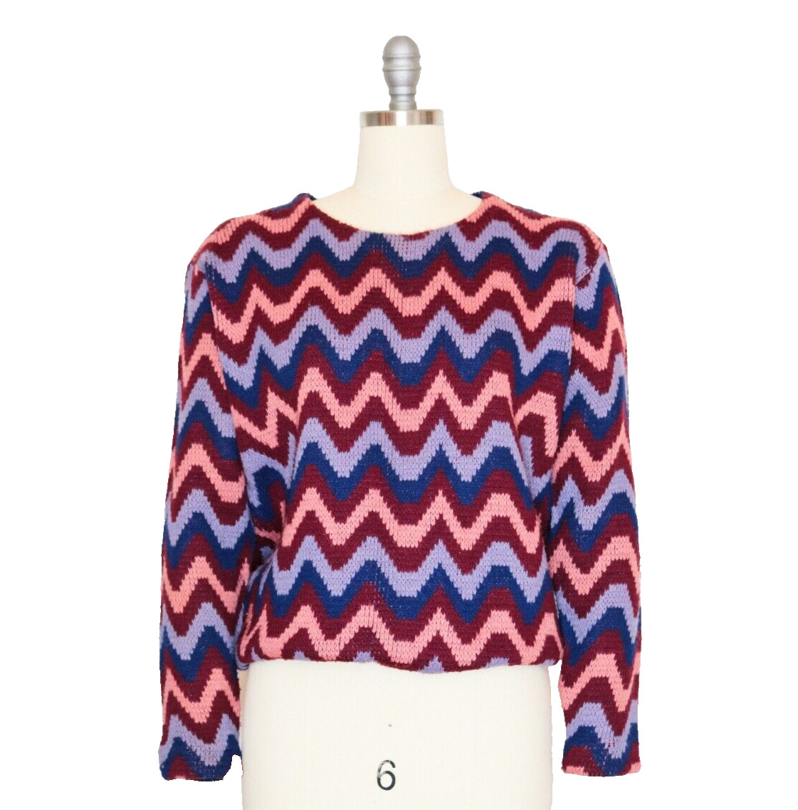 Rare 60s Vintage Forum Sportswear Pink Multicolor Chevron Striped Sweater Size M