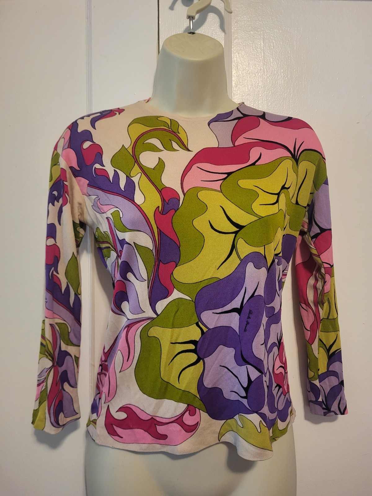 Paola Davitti Pucci-esque Vintage POP ART Psychedelic Mod Flower Print Silk Top