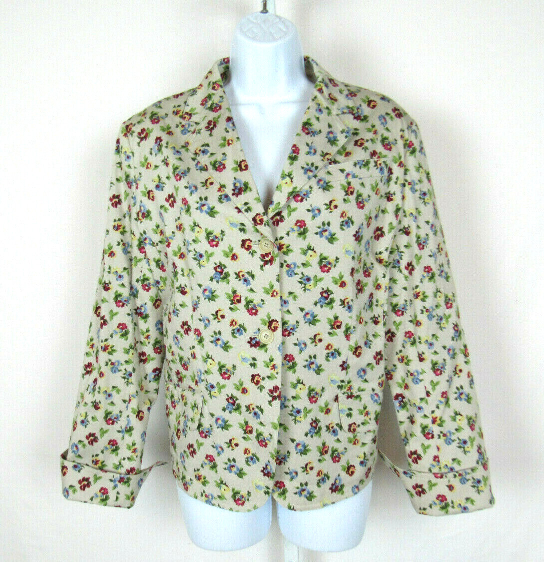 VTG 1990s 2000s ANNE KLEIN FLORAL JACKET COTTON SPANDEX SIZE 12 PADDED SHOULDERS