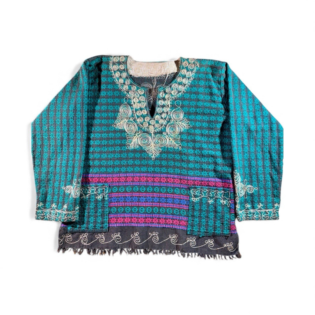 Vintage 70s Medium Embroidered Retro Boho Hippie Top Made In India