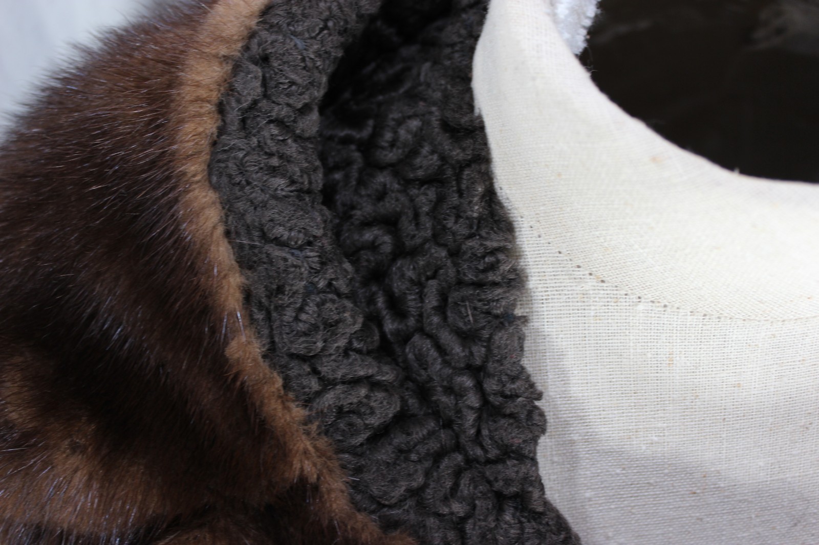 Vtg 50s Sportowne Astrakin Faux Curly Lamb Swing Coat Real Mink Collar Sz M