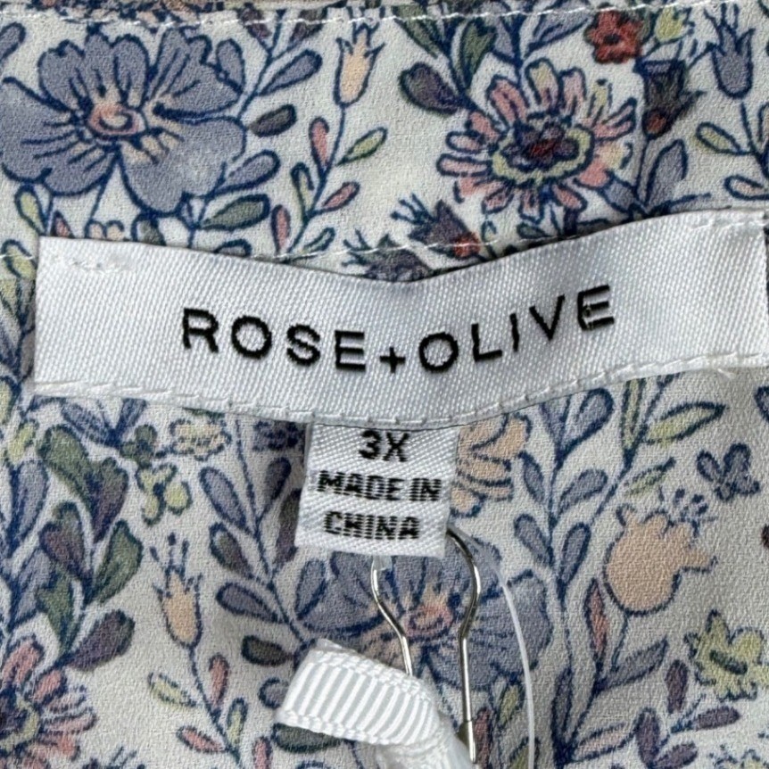 NWT Rose + Olive Floral Print Sleeveless Blouse size 3X Light Blue/Green/White
