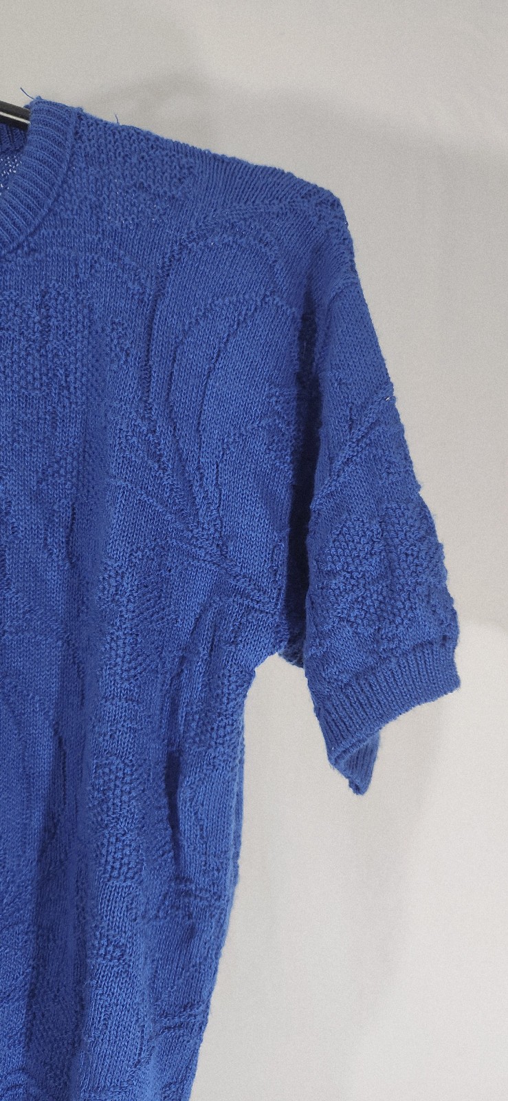 Vintage Cobalt Blue Knit Floral Sweater Alicia Cotton SZ SM