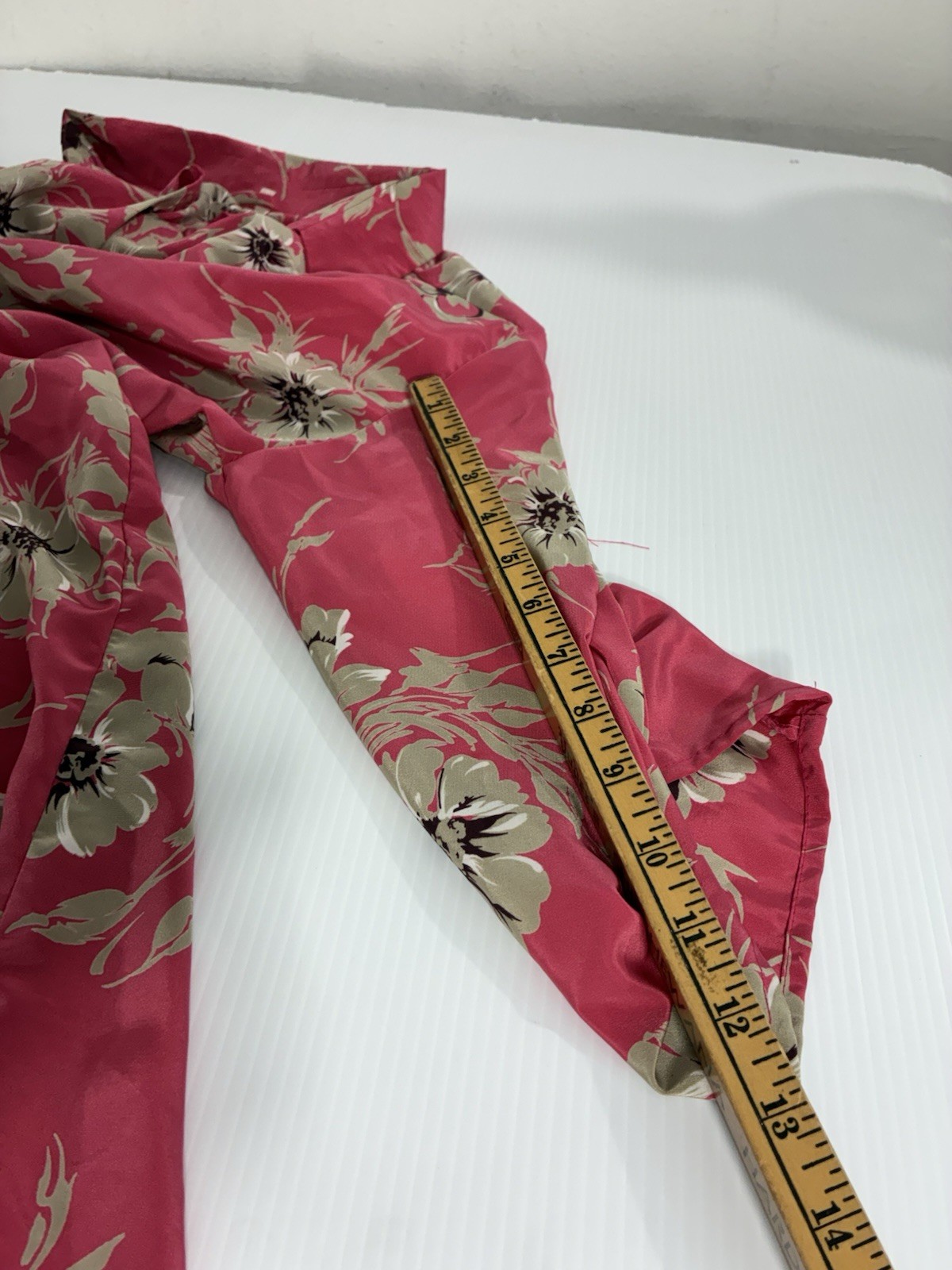 Vintage Silky Shirt Dress Size 14 Pink Floral Roll Tab Sleeves Made In Britain