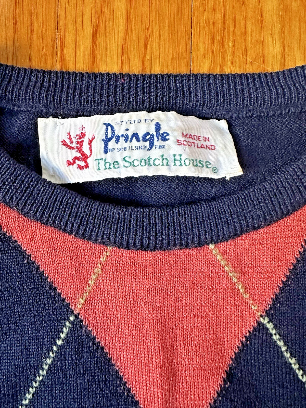 VTG Pringle of Scotland The Scotch House 100% Wool Argyle Sweater Jumper Size L