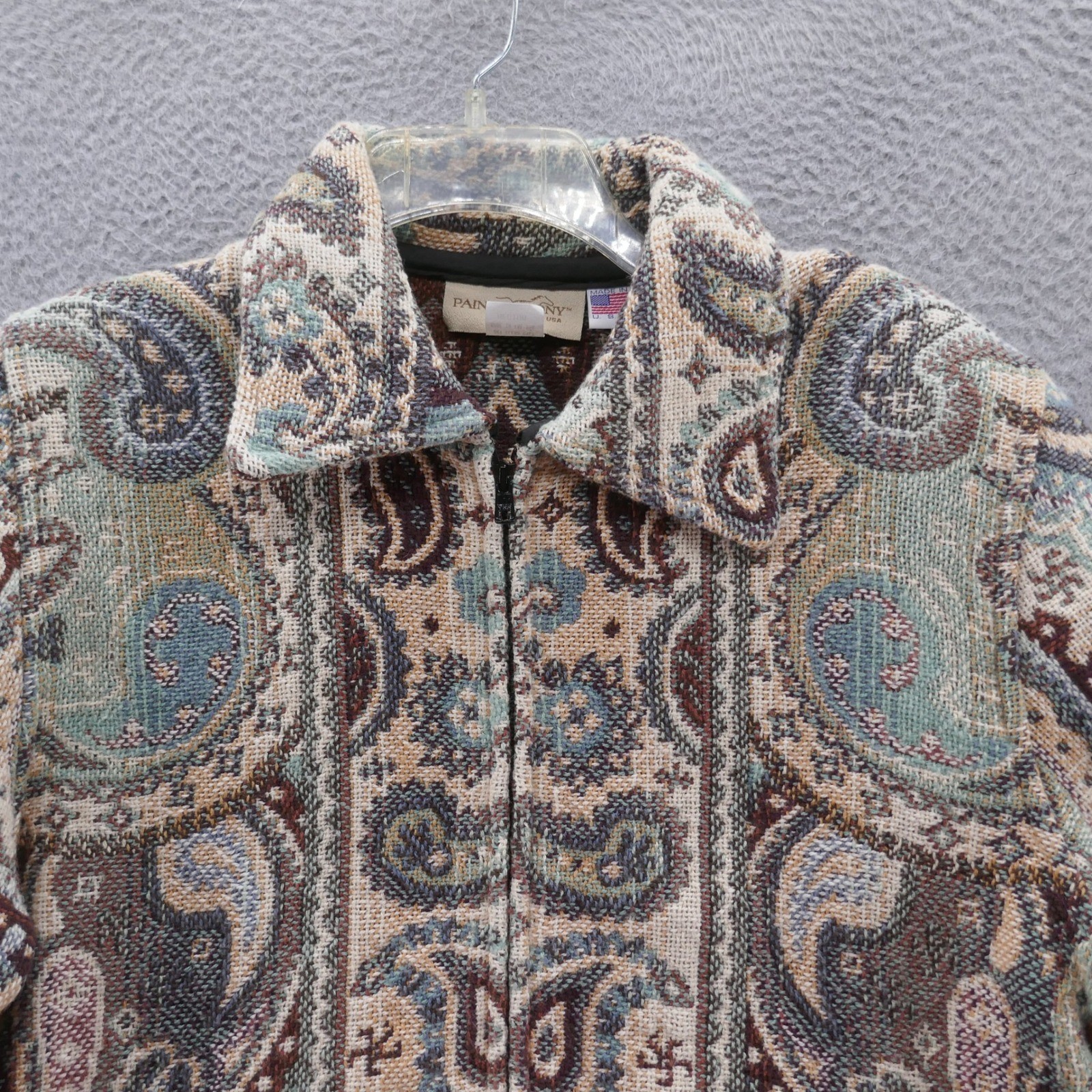 Painted Pony Vintage Tapestry Jacket Womens Medium Paisley Woven Cotton Made USA