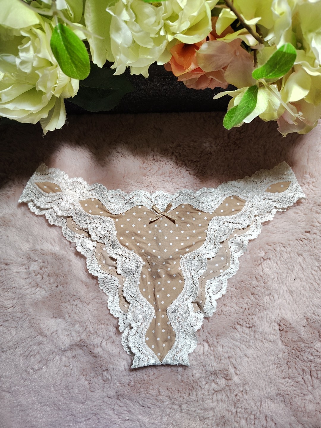 Vintage Victorias Secret Rushed Back Polkadot Cheekini OS Production 2013