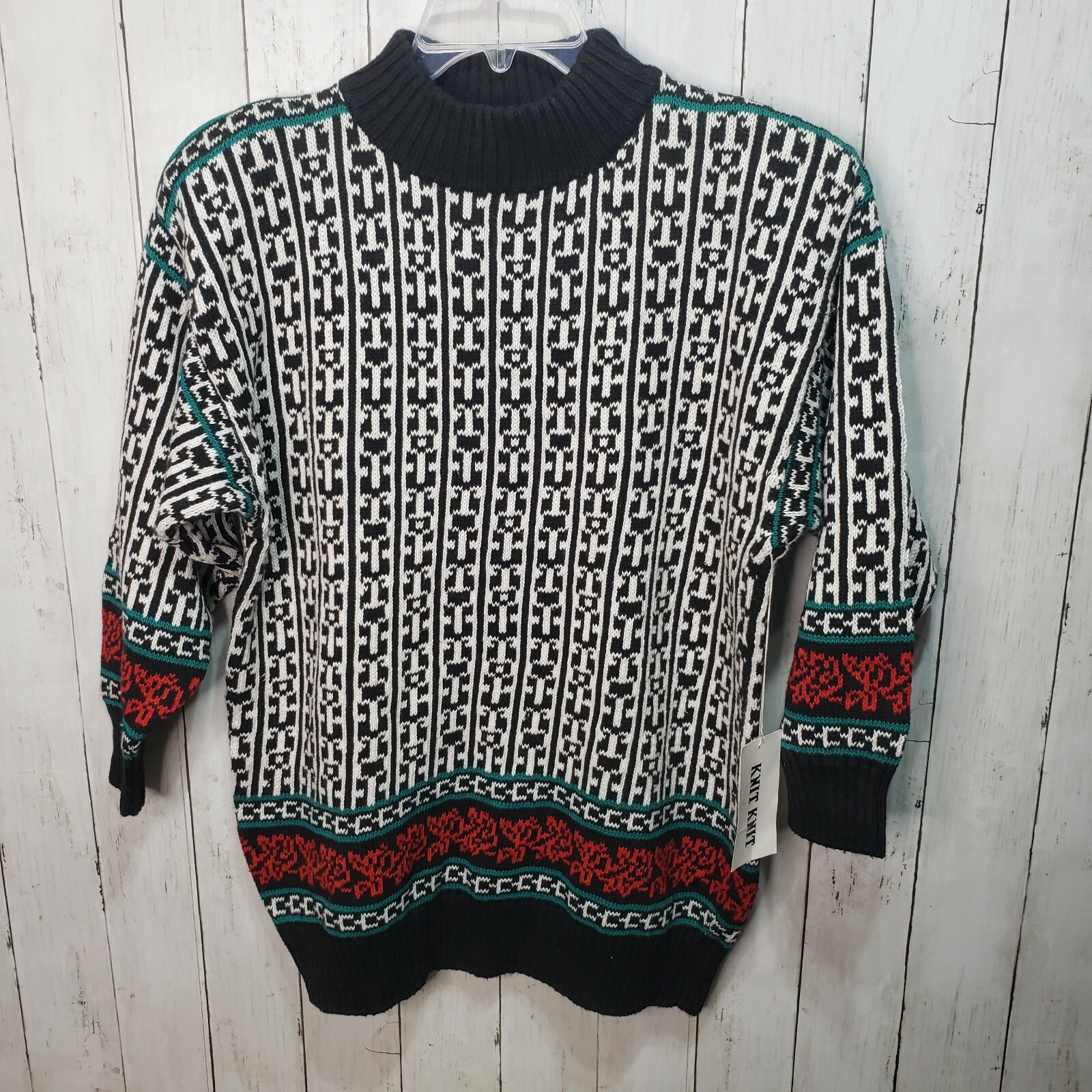 Vintage Deadstock NWT Knit Knit Black White Ramie Cotton Sweater Size Medium