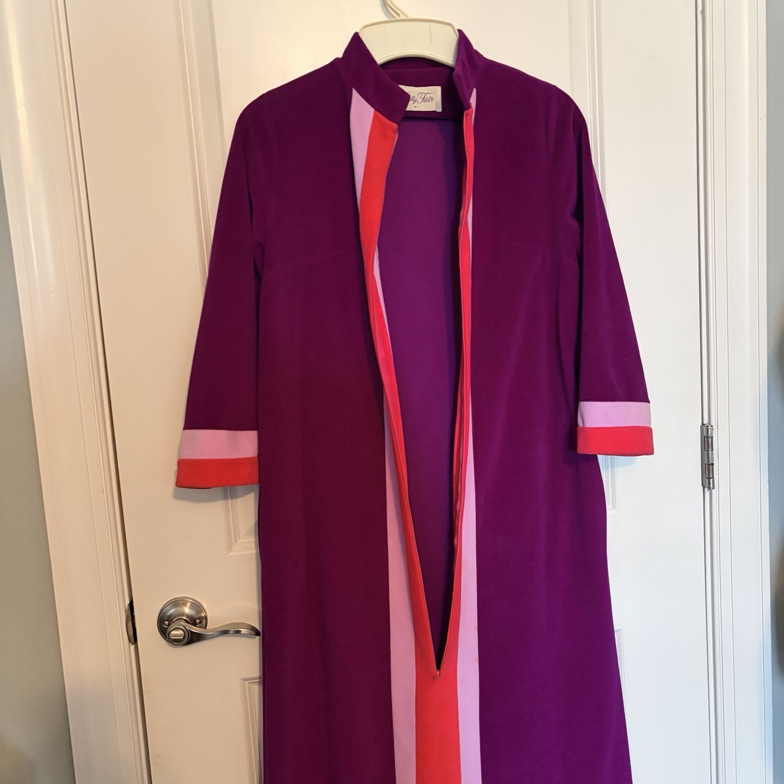 Vtg Vanity Fair Robe House Coat Maxi Floor Length 3/4 Sleeve Pockets Sz 8 S/M
