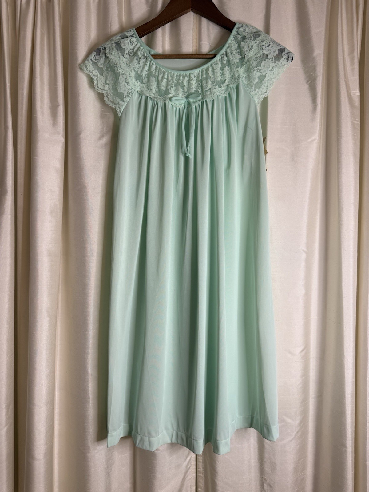 Vintage 70s Gilead Mint Green Lace Nightgown NOS Deadstock Original Tags.