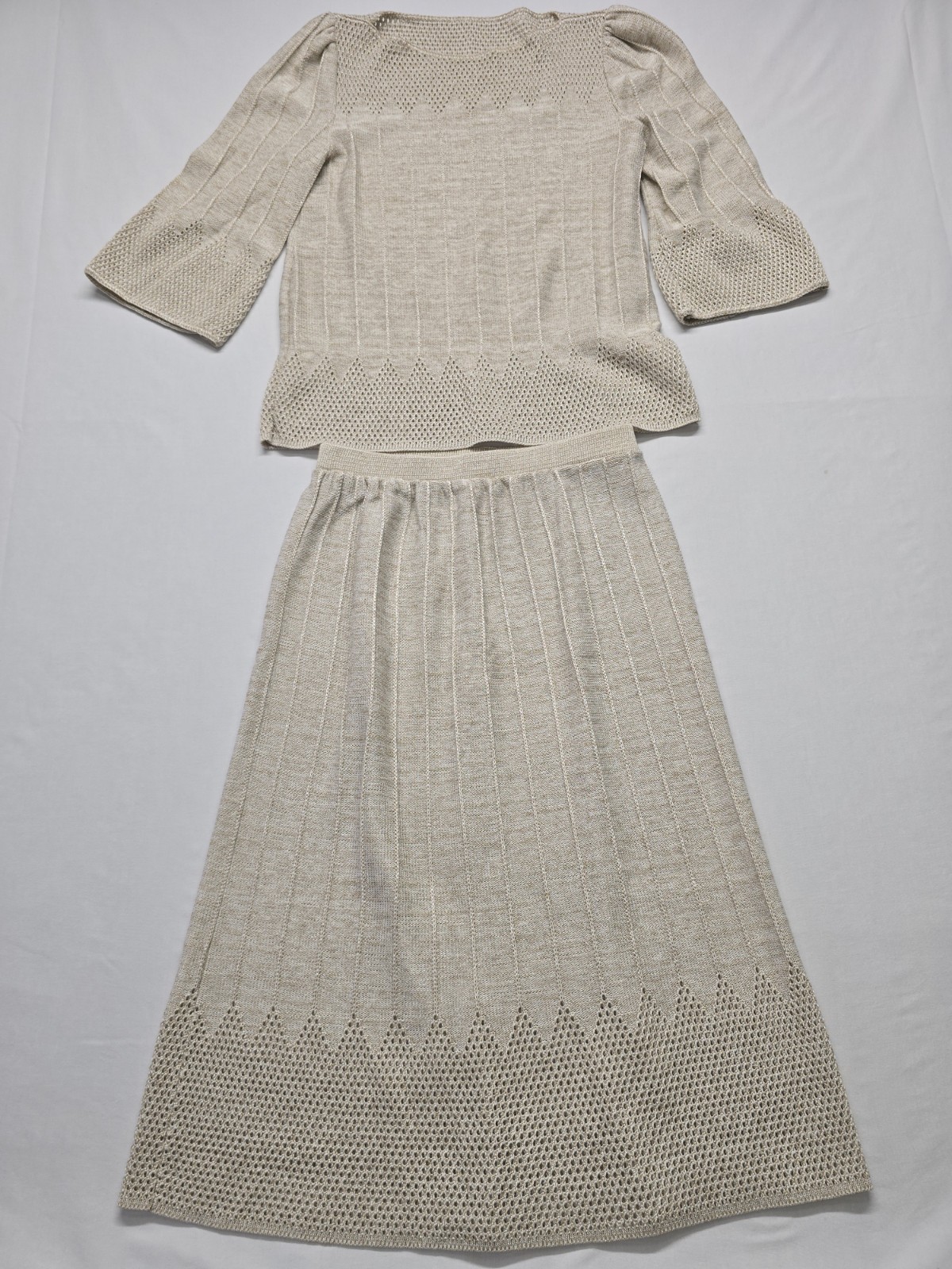 Vintage Vivanti 70s 80s Size 12 Knit Sweater & Skirt Crochet Cottagecore 2pc Set