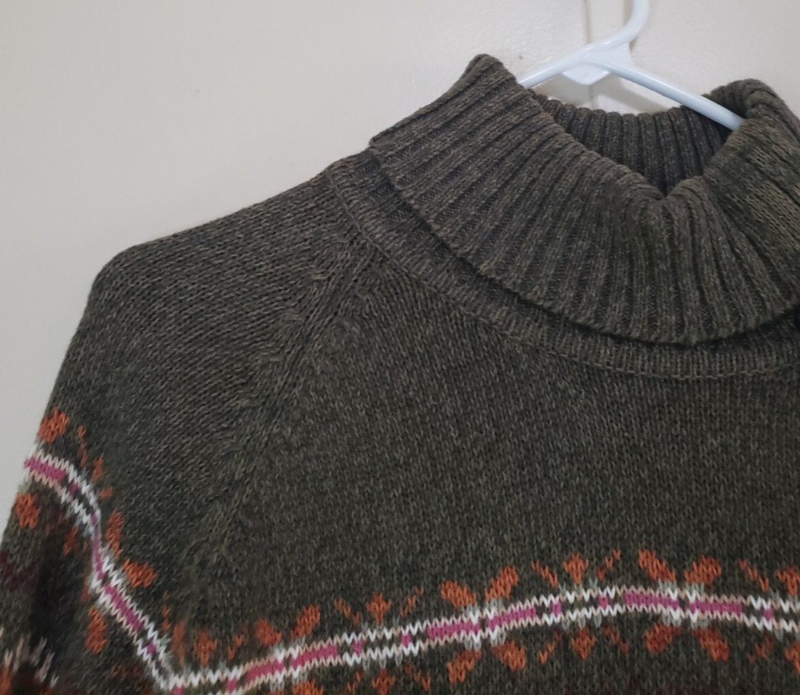 VTG Tiara International Womens M Turtleneck Sweater Nordic Fair Isle Zip Neck