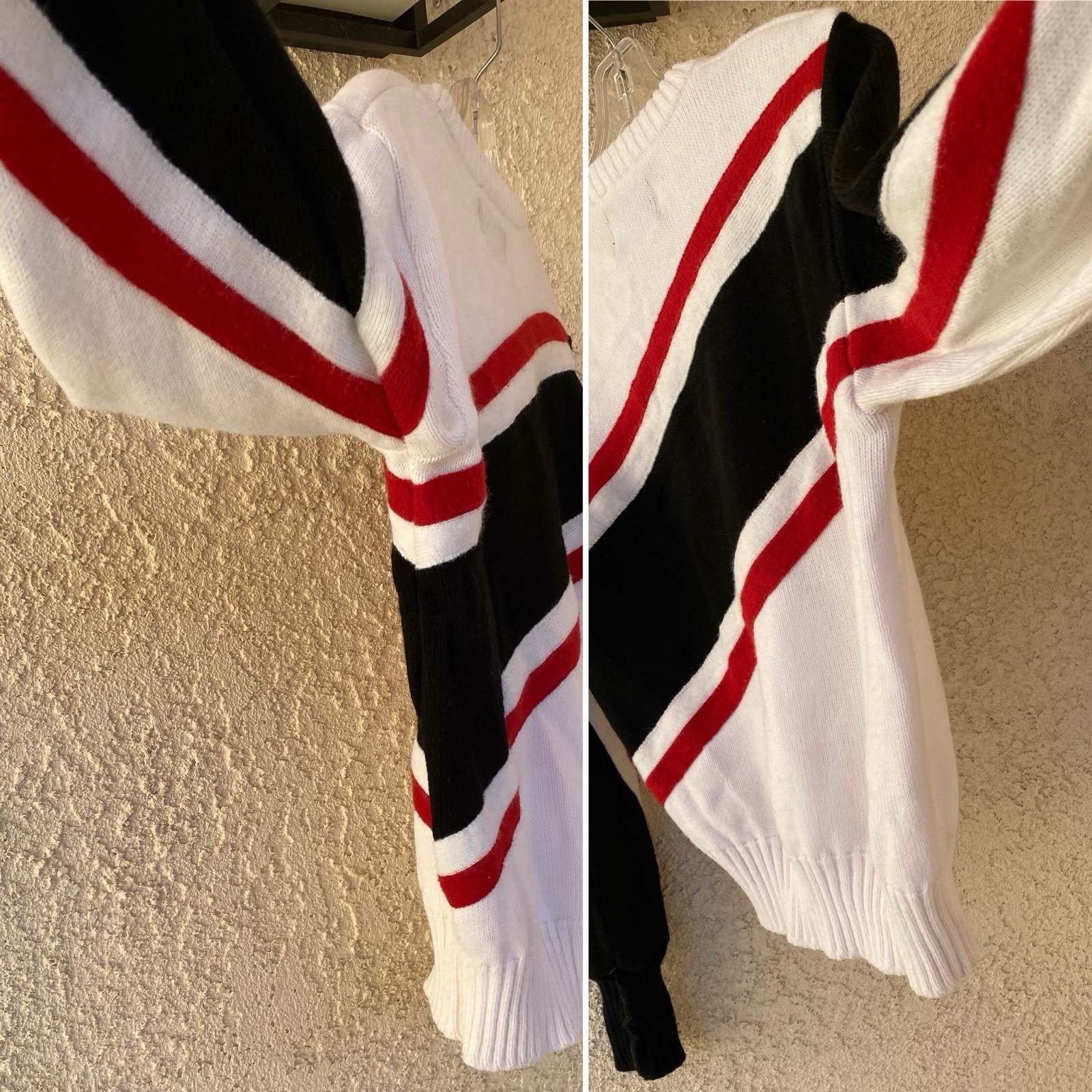 Vintage 80s Dehen Cheerleader Sweater WCHS White Black Red Acrylic Knit Size M