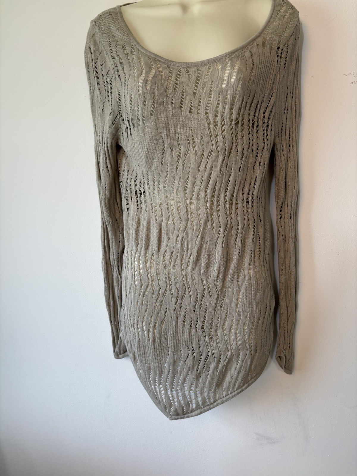 Knit Top Size Large Tan Open Knit Long Sleeve Boho Fairy Grunge Cato