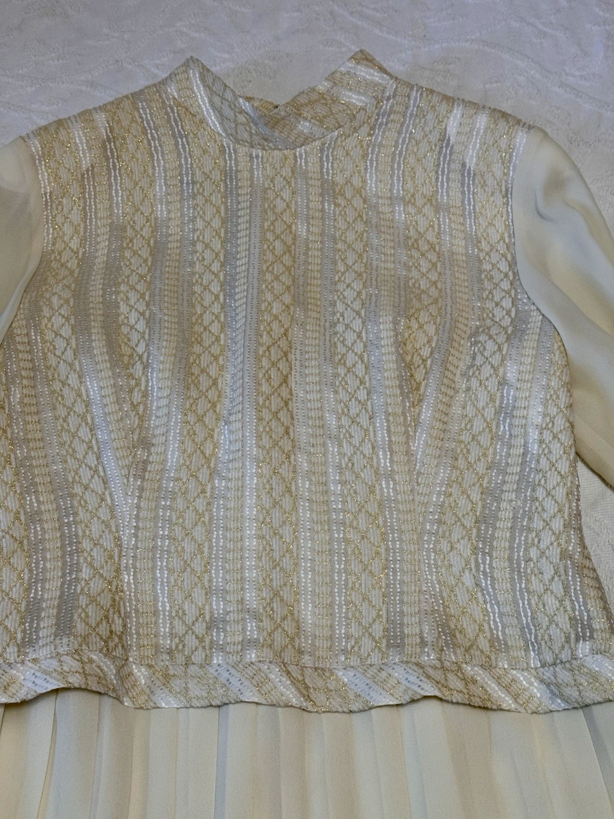 NWOT VTG 90s Clara Yoon Original Korea Designer Dress Quiet Luxury Gold Ivory M