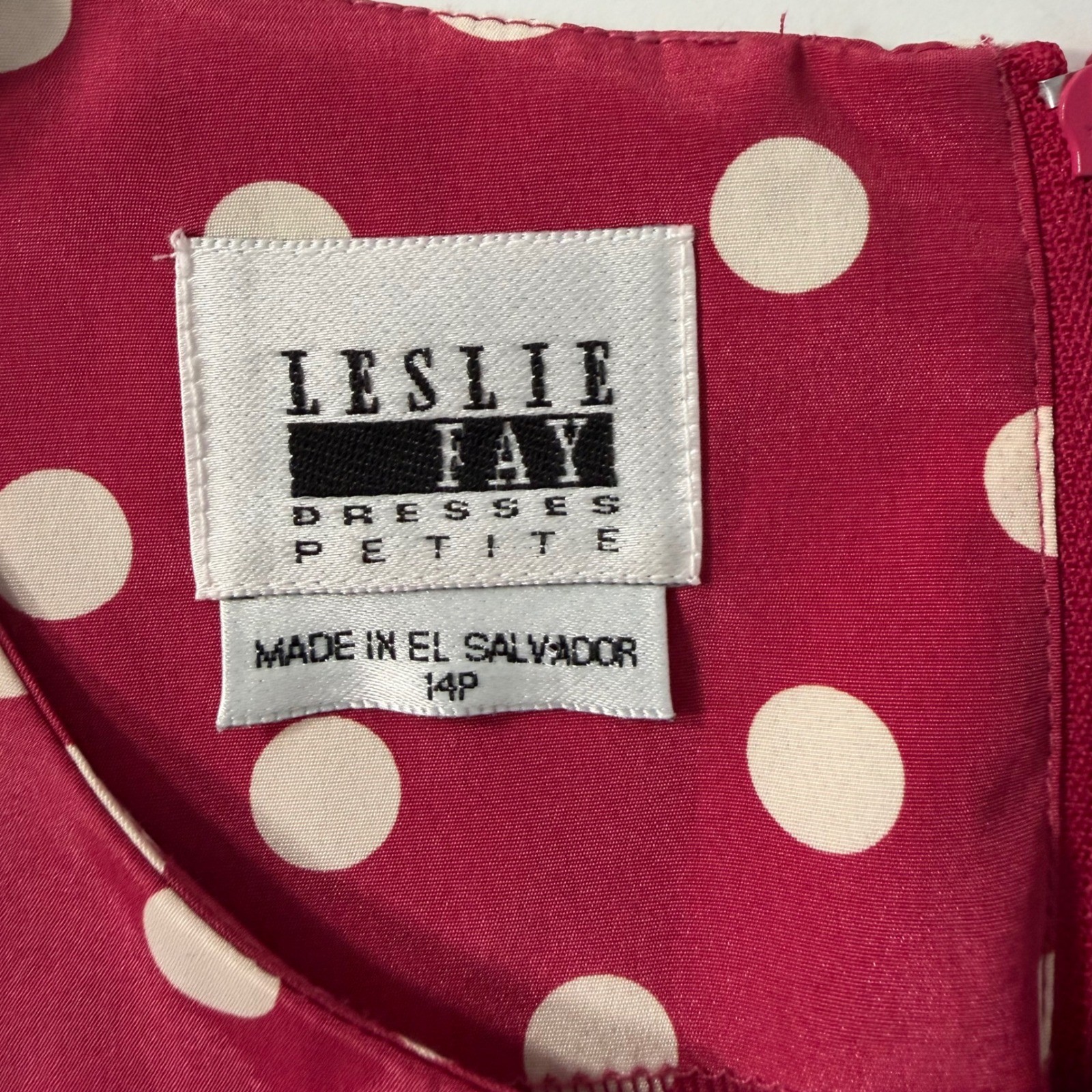 Leslie Fay Vintage Polka Dot Dress and Jacket Set Raspberry Pink Womens 14P