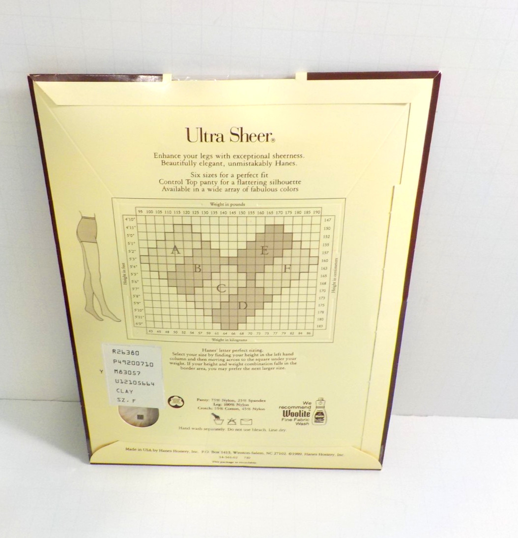Vintage 1989 Hanes Ultra Sheer Pantyhose Clay Size F Style 710 Control Top New