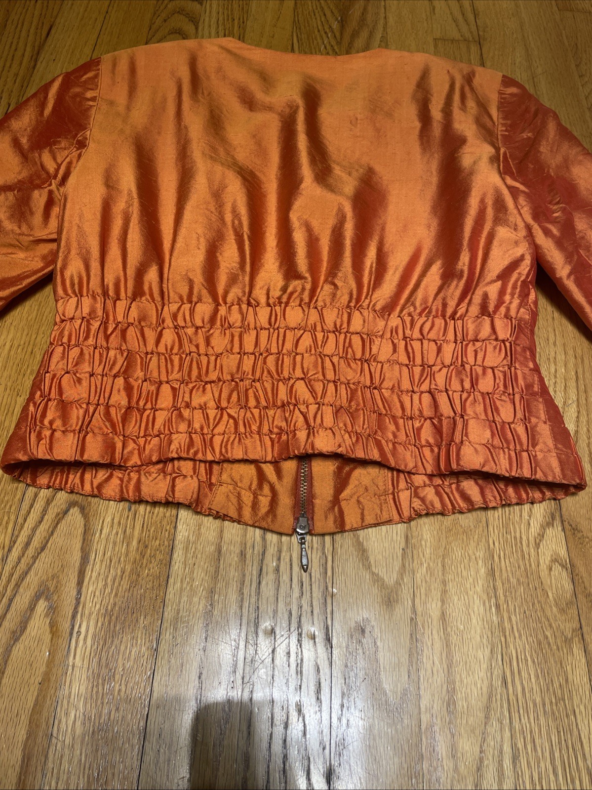 Vintage Singh S. Madan Silk Bronze Orange 100% Silk Bomber Jacket US 4 Small